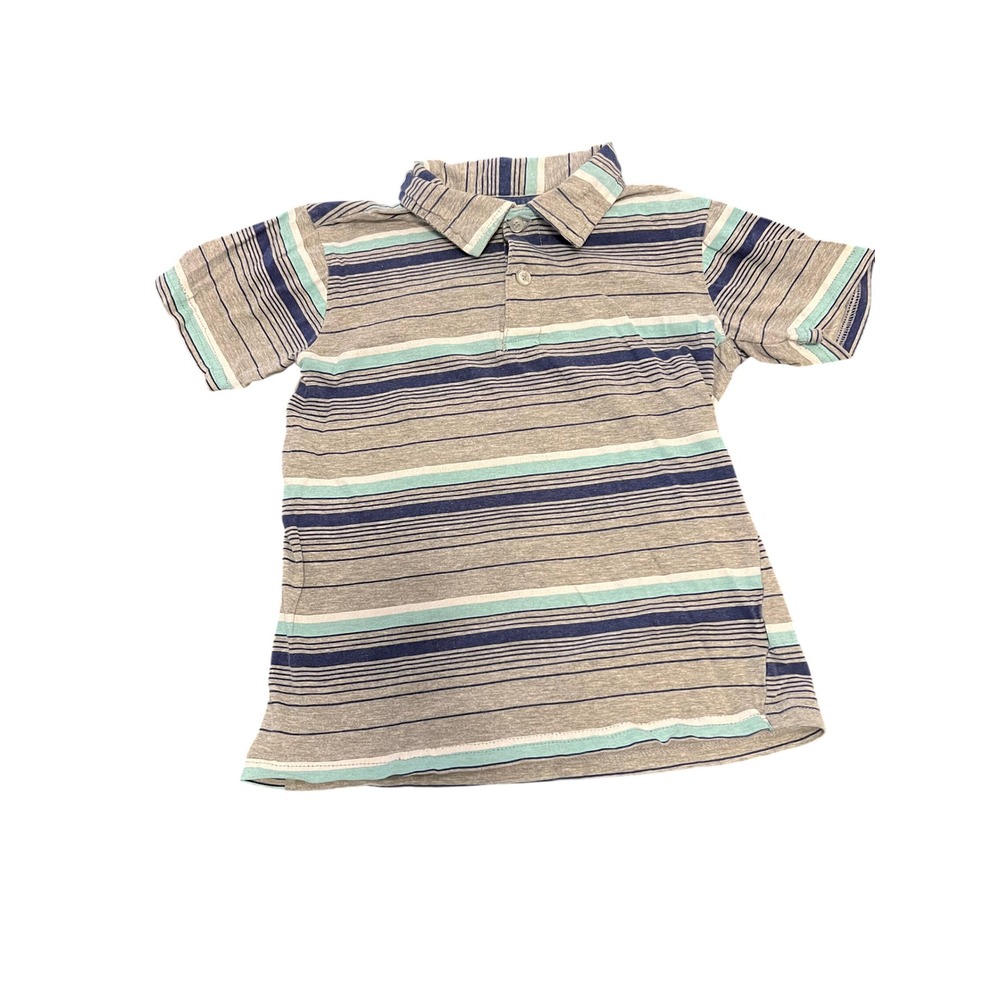 Street Rules Boys Blue Grey Striped Short Sleeve Cotton Polo Shirt Size 7